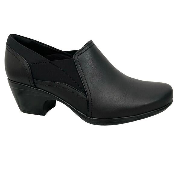 Clarks Emily Amelia Black Leather Loafer Pump Women’s Sz 7.5M Comfort Shoe - Picture 1 of 13